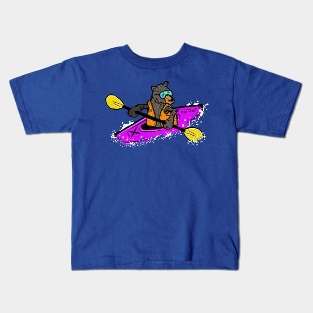 Black bear kayaking the Russian River, Bear in a Kayak Kids T-Shirt by maroonbeard